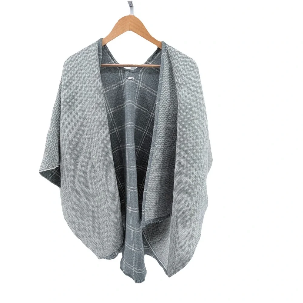 NEW Lauren Ralph Lauren Herringbone Windowpane Reversible Ruana Poncho Cape Wrap